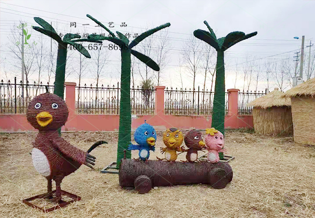 稻草工藝品小鳥(niǎo)棷樹(shù)場(chǎng)景造型